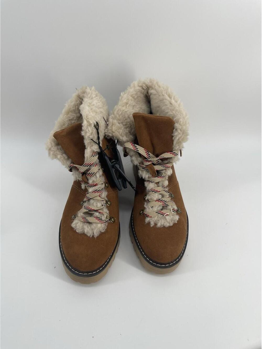 Time And Tru Faux Fur Winter Hiking Boots Brown Women’s Size 8.5 Lace Up
